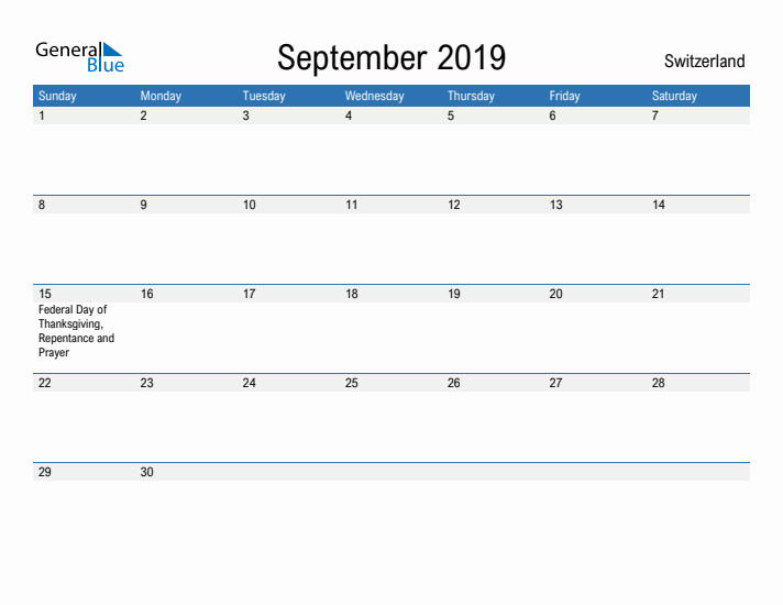 Fillable September 2019 Calendar