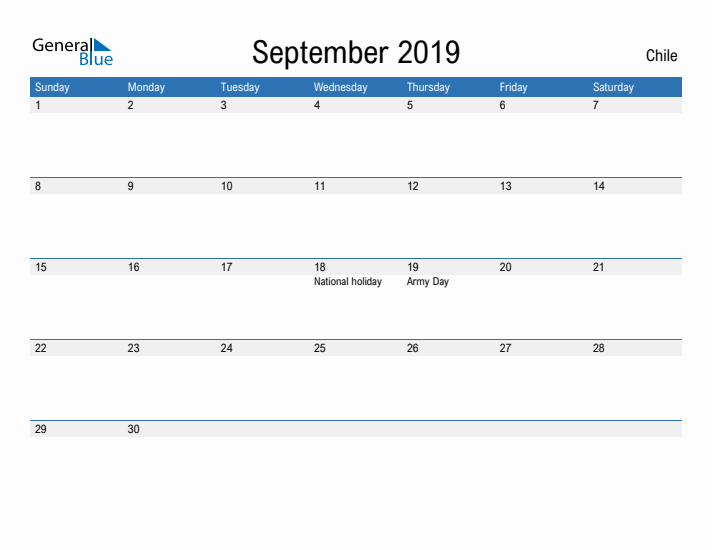 Fillable September 2019 Calendar