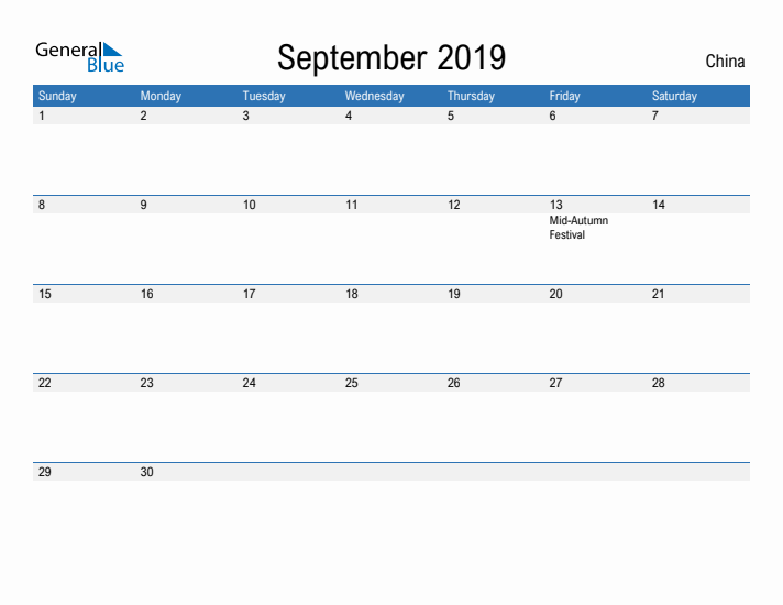 Fillable September 2019 Calendar