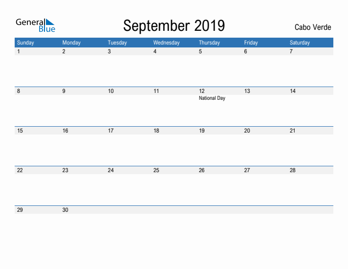 Fillable September 2019 Calendar