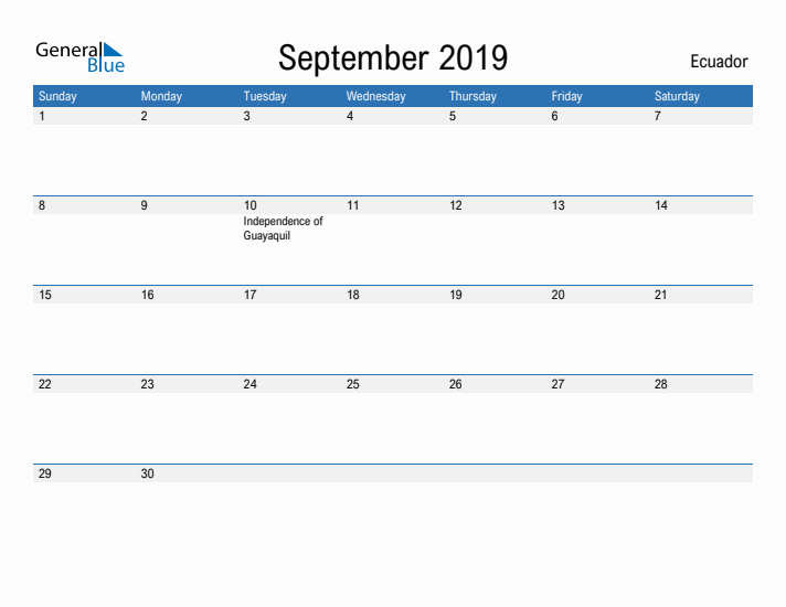 Fillable September 2019 Calendar