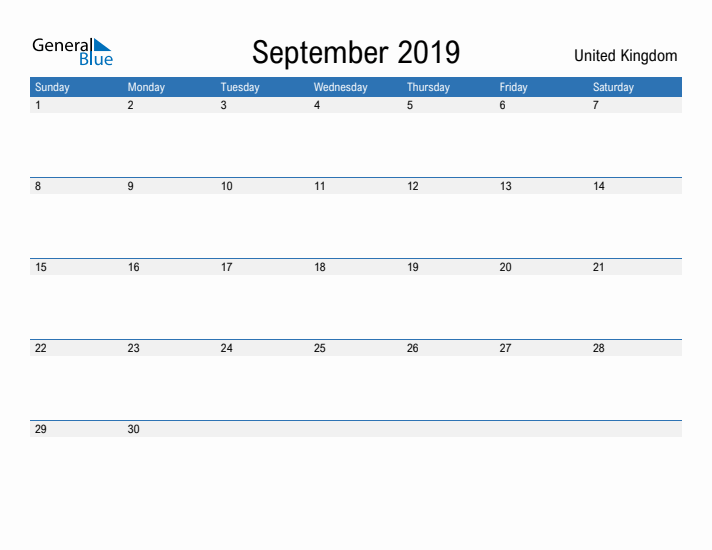 Fillable September 2019 Calendar