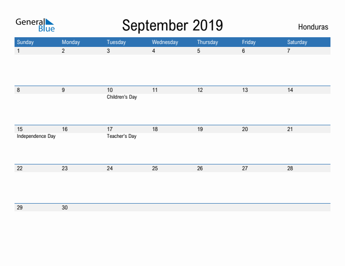 Fillable September 2019 Calendar