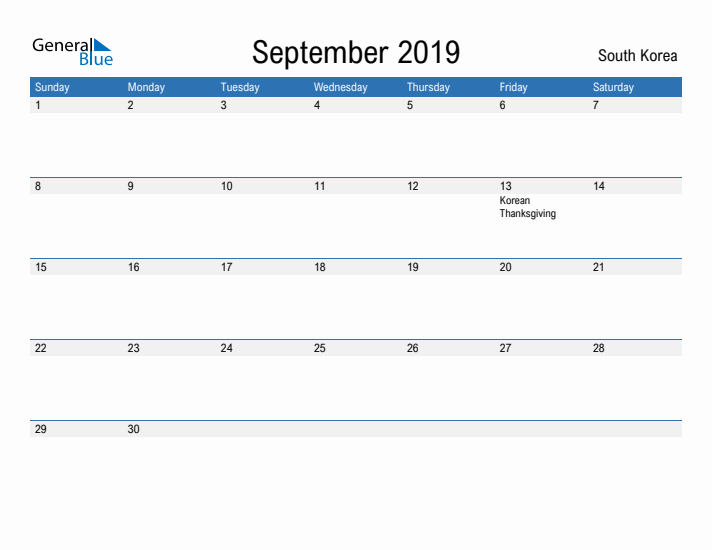 Fillable September 2019 Calendar