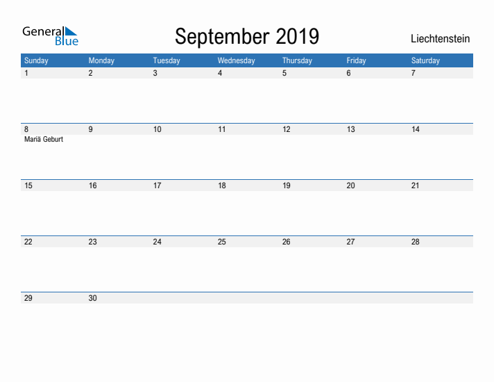 Fillable September 2019 Calendar