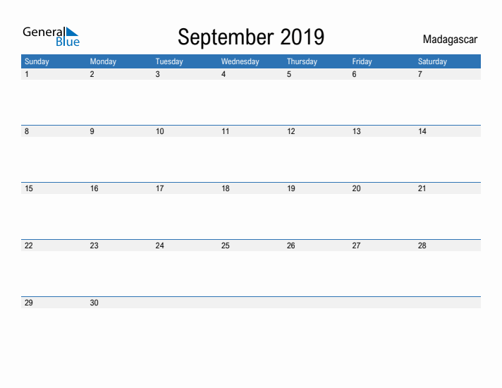 Fillable September 2019 Calendar