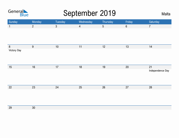 Fillable September 2019 Calendar