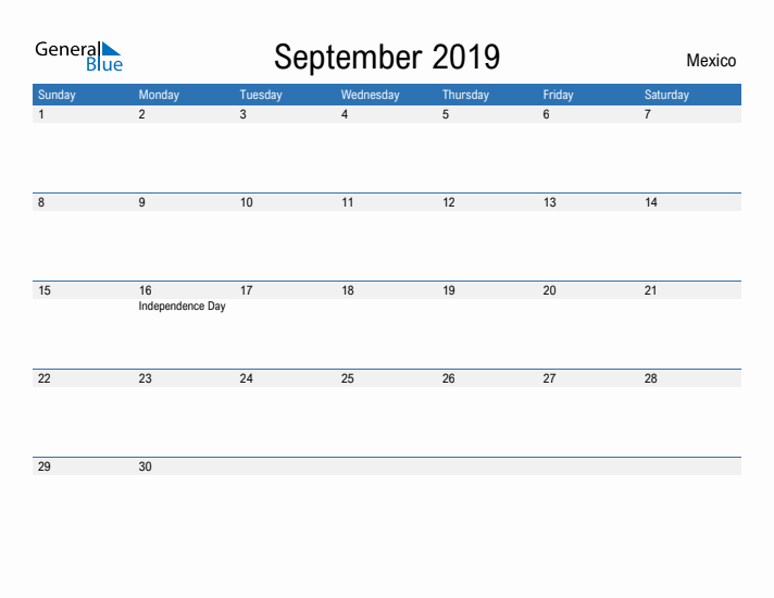 Fillable September 2019 Calendar