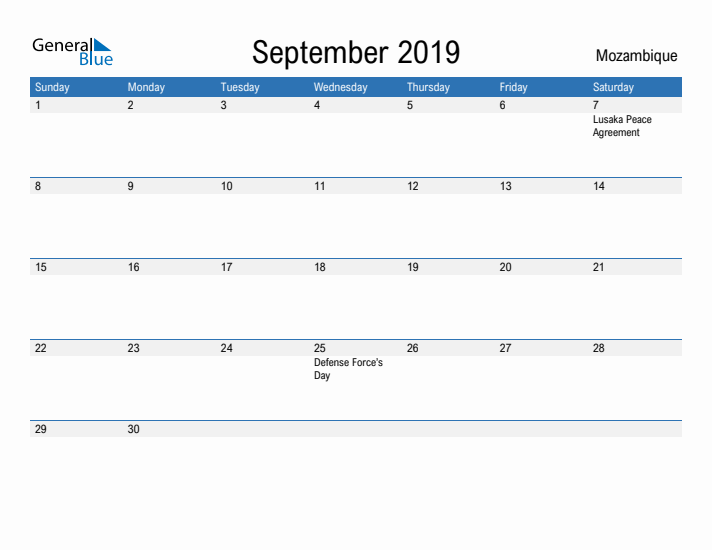 Fillable September 2019 Calendar