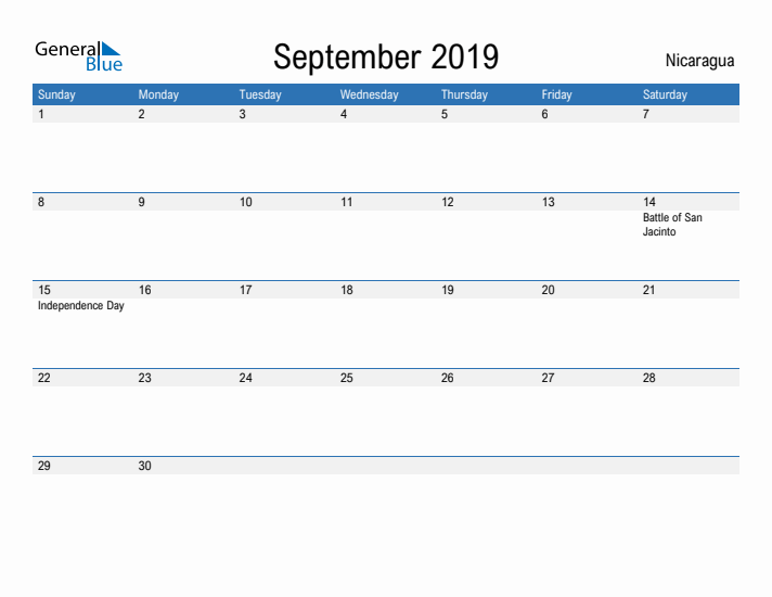 Fillable September 2019 Calendar