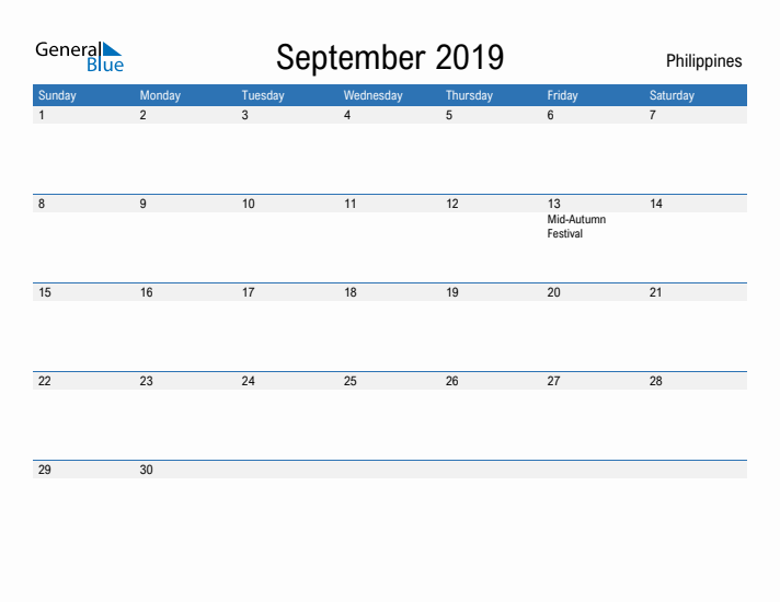 Fillable September 2019 Calendar