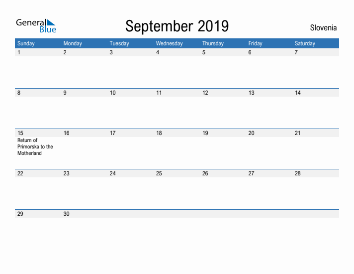 Fillable September 2019 Calendar