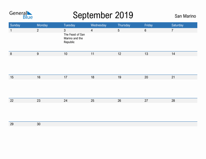 Fillable September 2019 Calendar