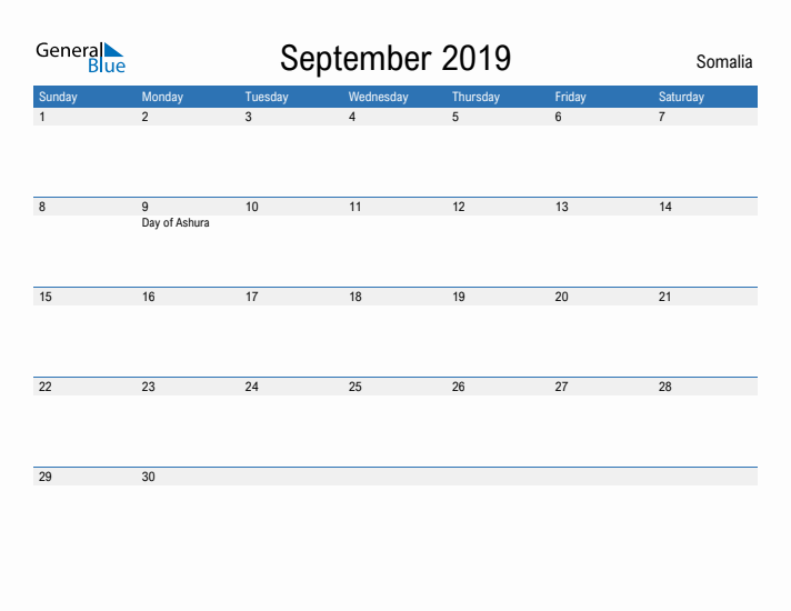 Fillable September 2019 Calendar