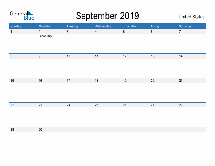 Fillable September 2019 Calendar