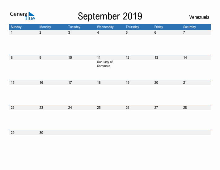 Fillable September 2019 Calendar