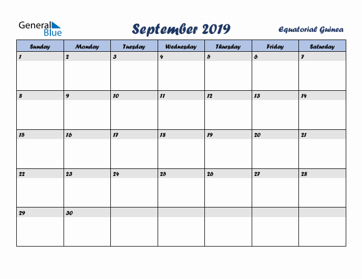 September 2019 Calendar with Holidays in Equatorial Guinea