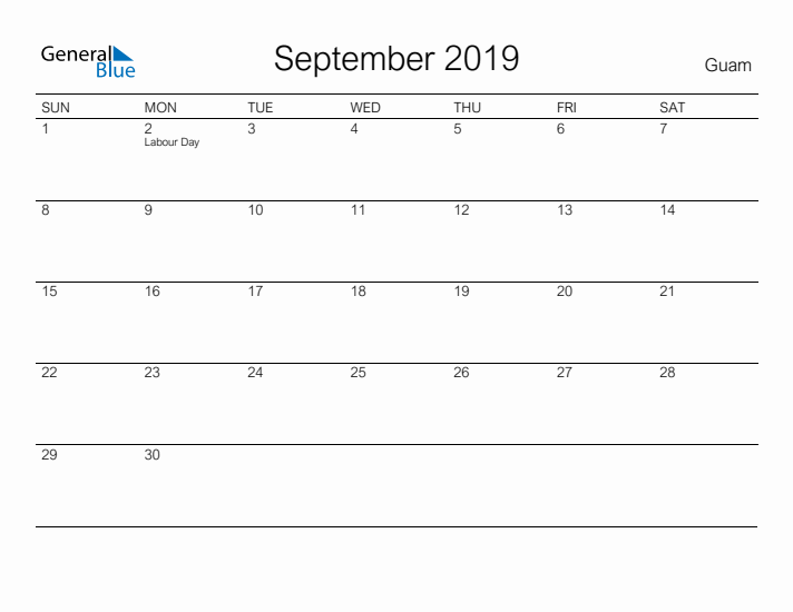 Printable September 2019 Calendar for Guam