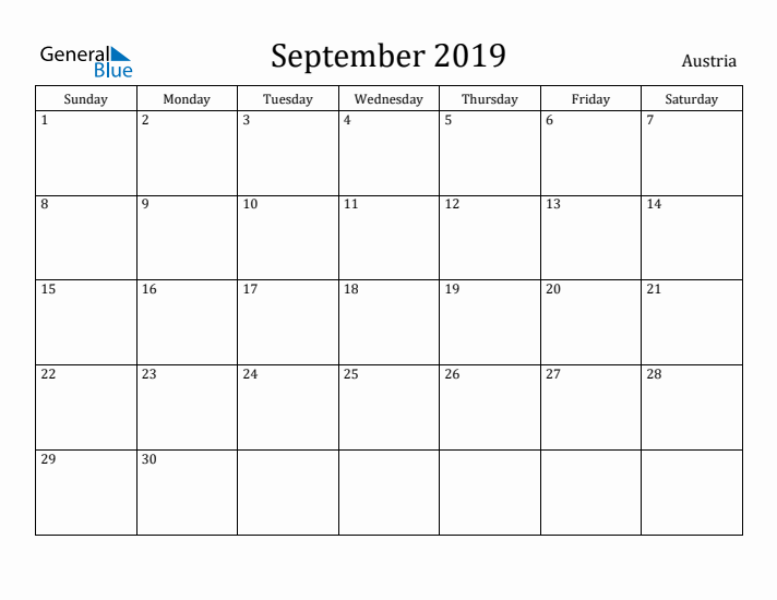 September 2019 Calendar Austria