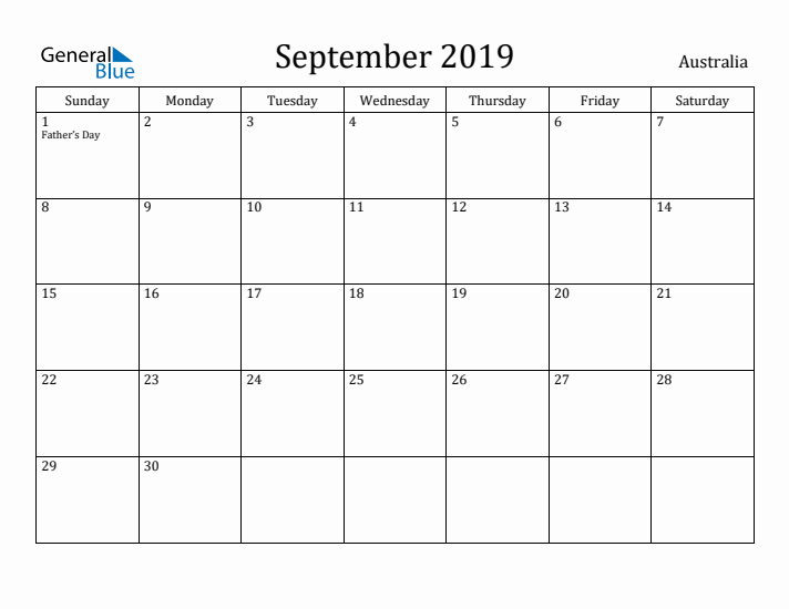 September 2019 Calendar Australia