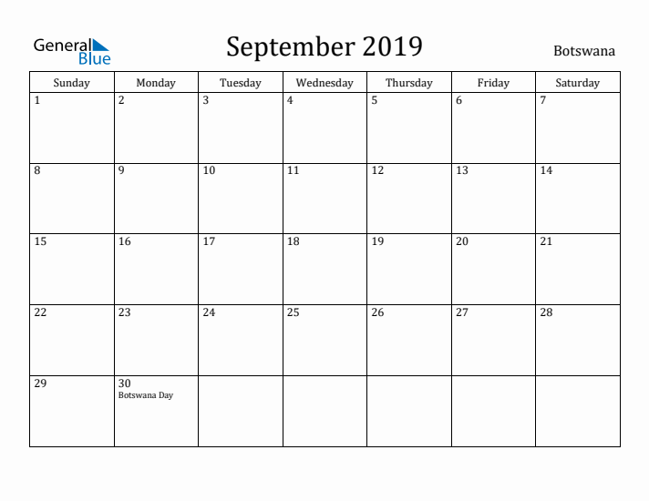 September 2019 Calendar Botswana