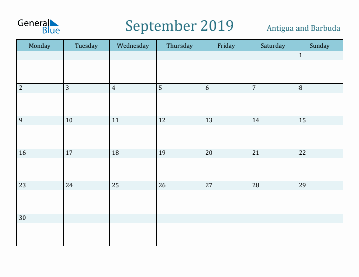 September 2019 Calendar with Holidays