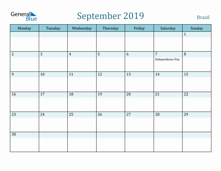 September 2019 Calendar with Holidays