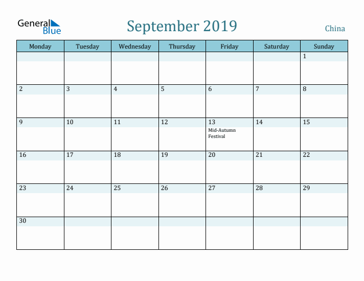 September 2019 Calendar with Holidays