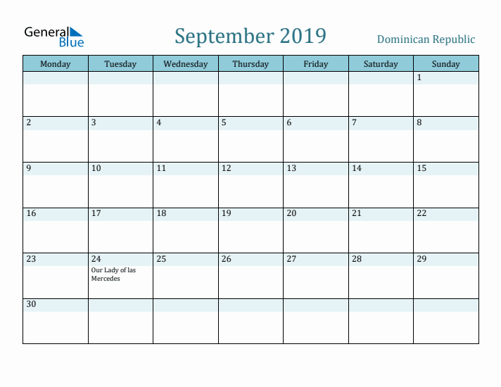 September 2019 Calendar with Holidays