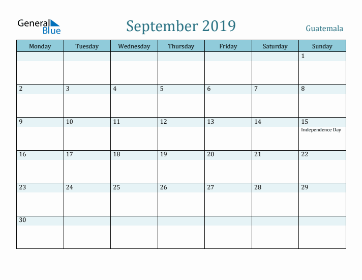 September 2019 Calendar with Holidays