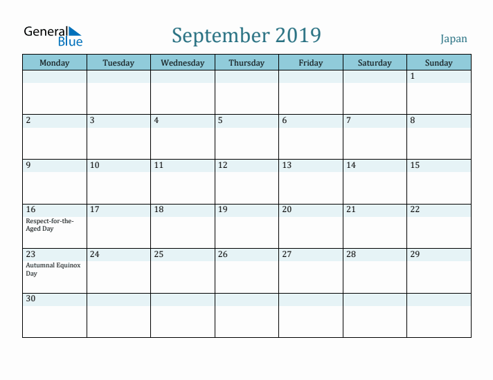 September 2019 Calendar with Holidays