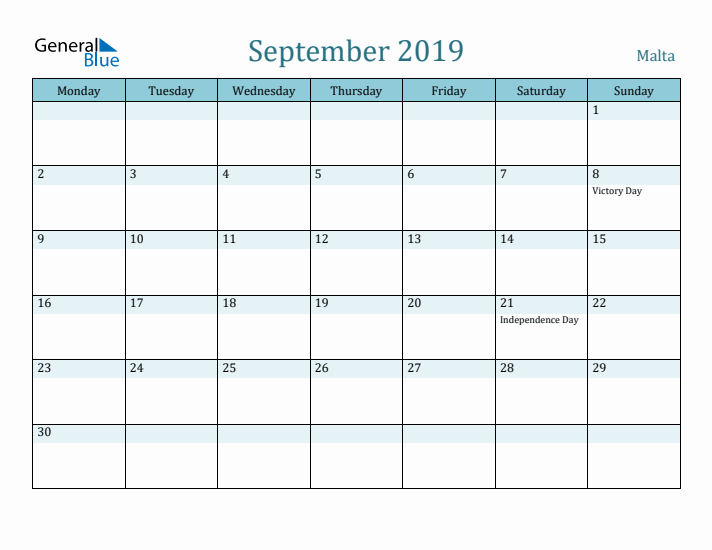 September 2019 Calendar with Holidays