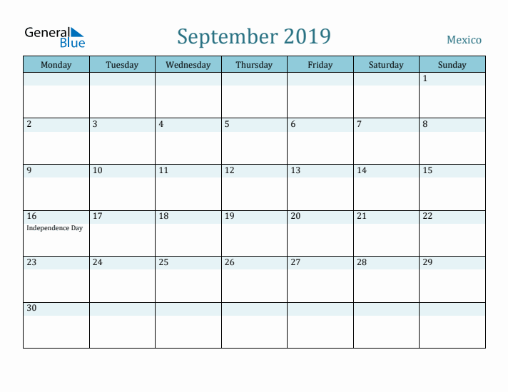 September 2019 Calendar with Holidays