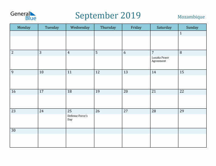 September 2019 Calendar with Holidays