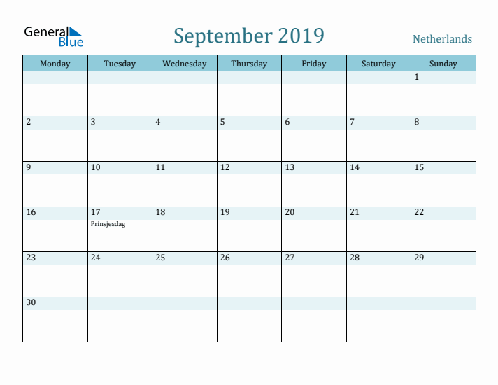 September 2019 Calendar with Holidays