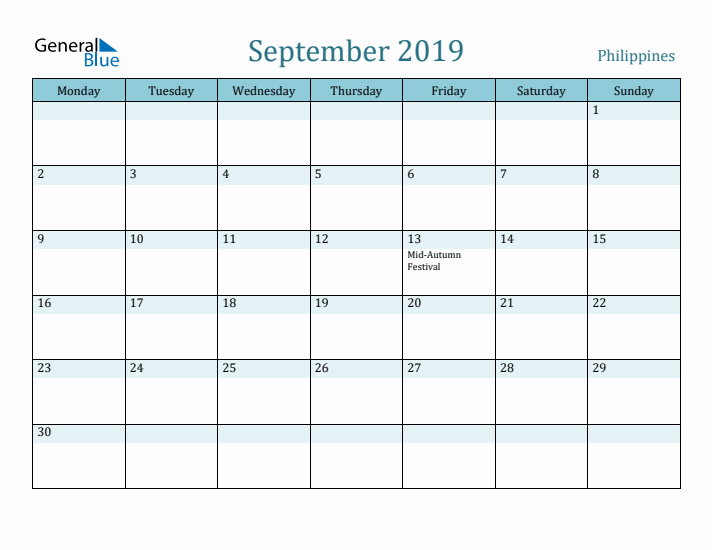 September 2019 Calendar with Holidays