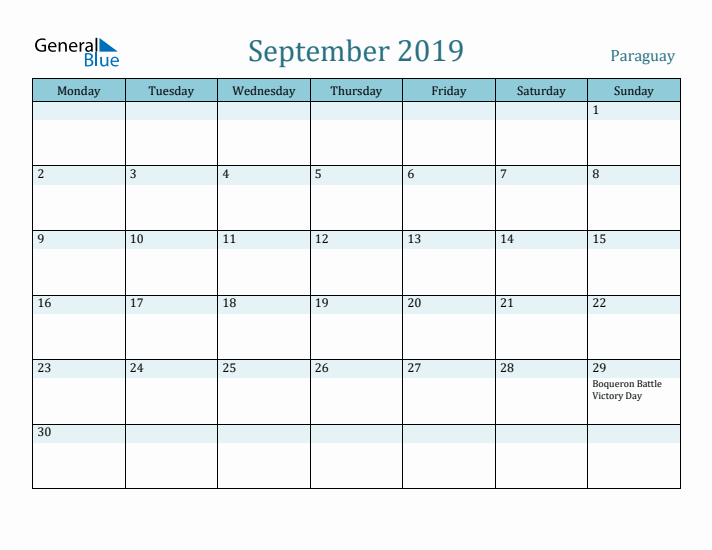 September 2019 Calendar with Holidays