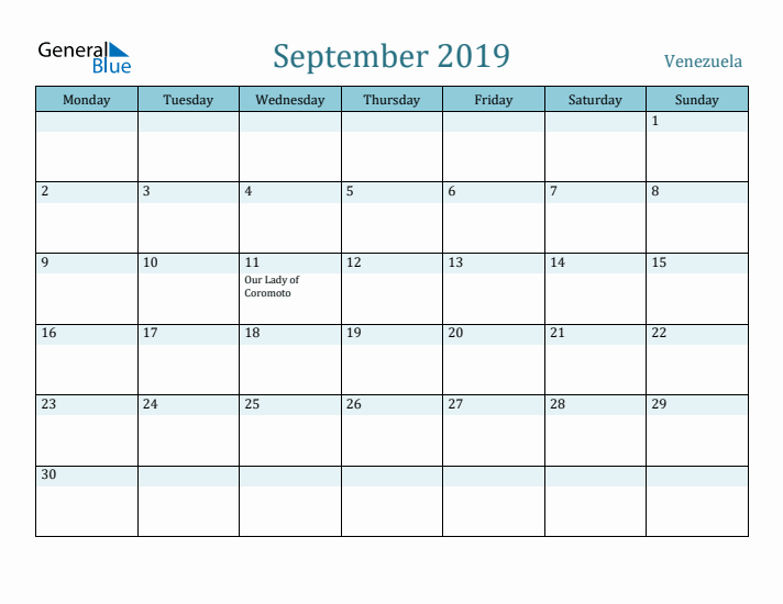 September 2019 Calendar with Holidays