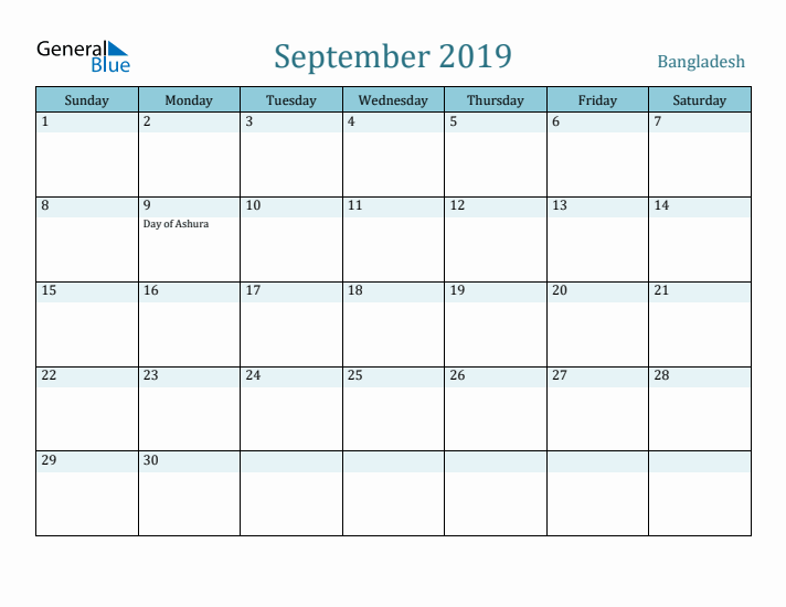 September 2019 Calendar with Holidays