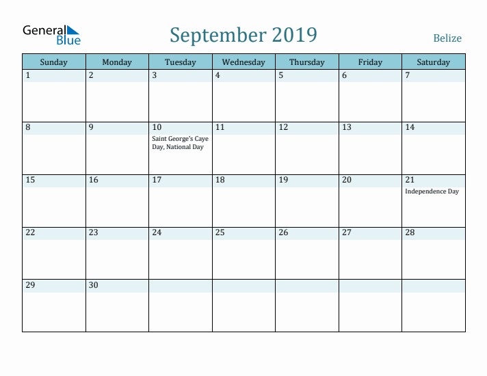 September 2019 Calendar with Holidays