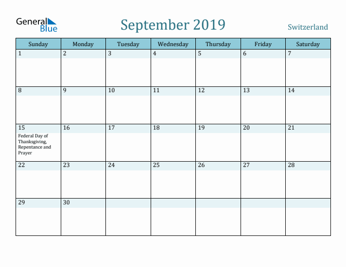 September 2019 Calendar with Holidays