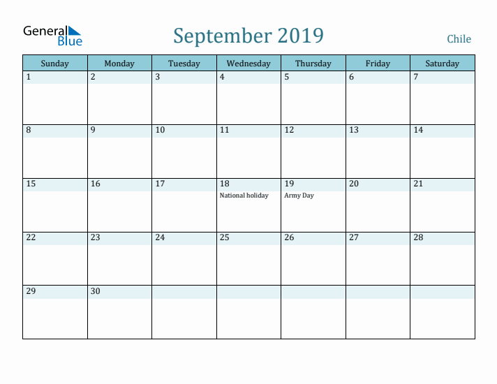 September 2019 Calendar with Holidays