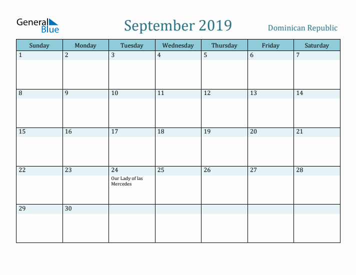 September 2019 Calendar with Holidays