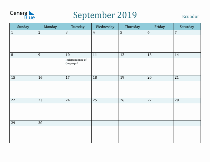 September 2019 Calendar with Holidays