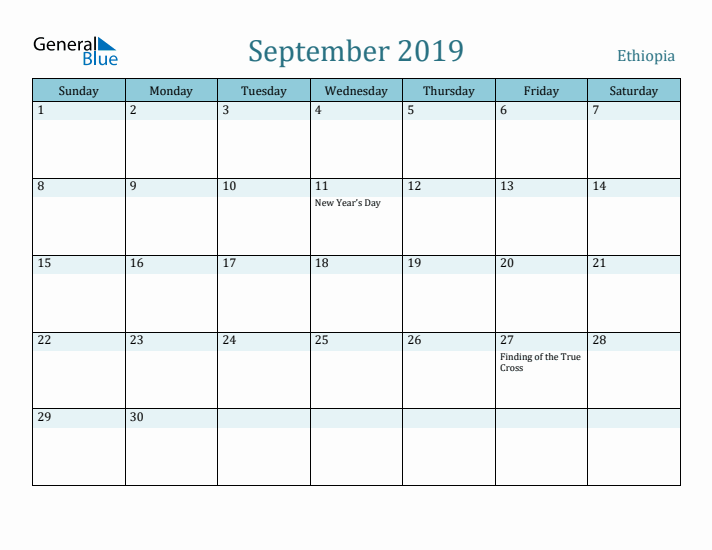 September 2019 Calendar with Holidays