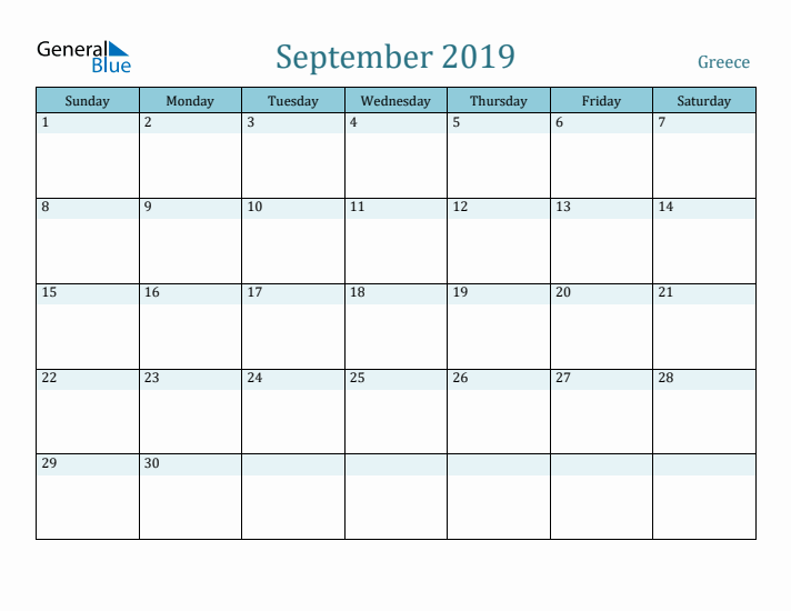 September 2019 Calendar with Holidays