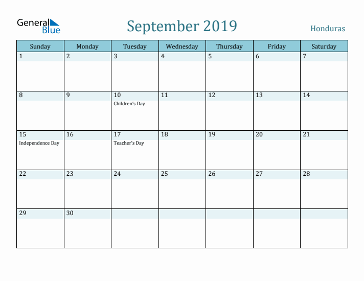 September 2019 Calendar with Holidays