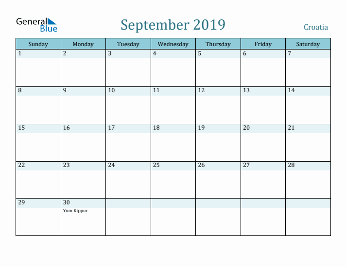 September 2019 Calendar with Holidays