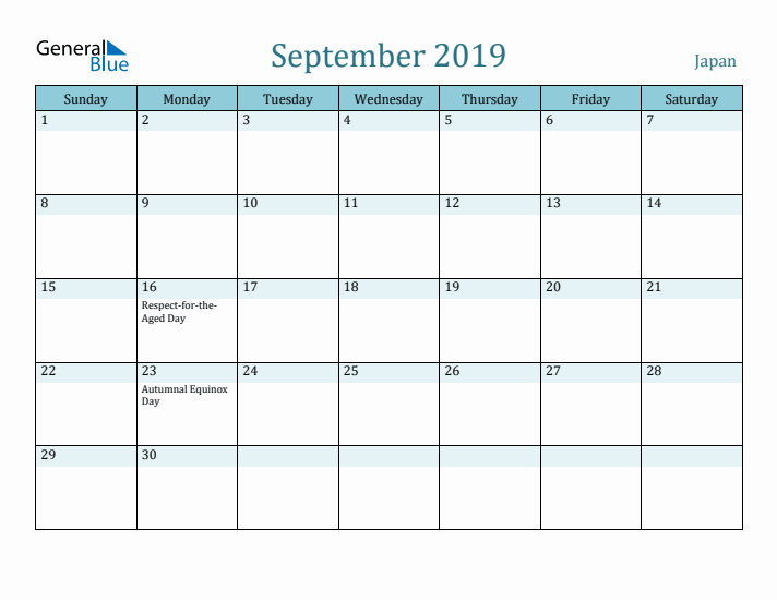 September 2019 Calendar with Holidays