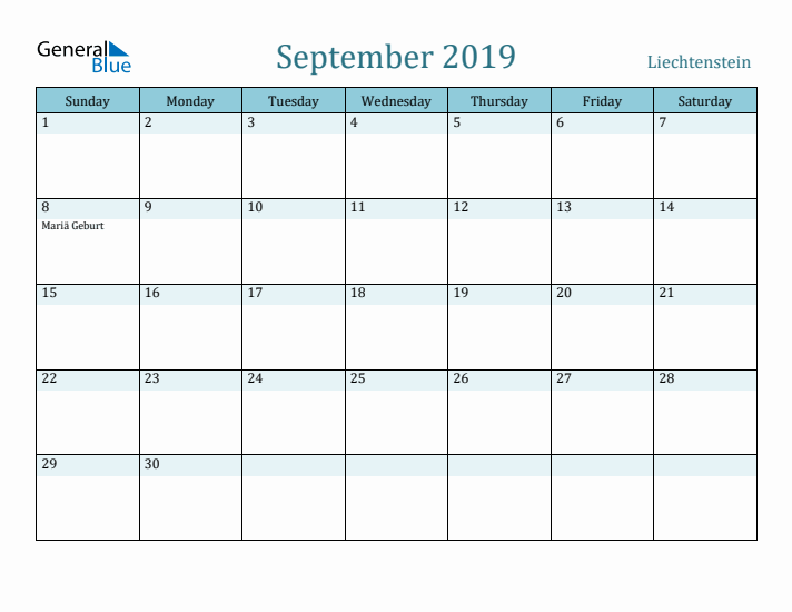 September 2019 Calendar with Holidays